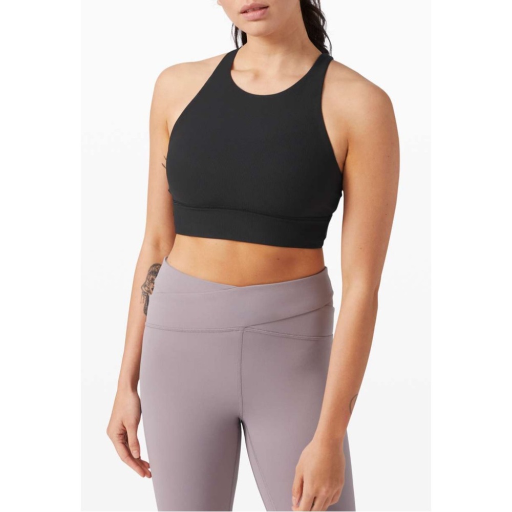 LULULEMON | Ribbed Energy Bra High Neck Long Line B-D Cup in Black, Size 4